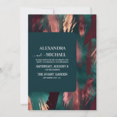 Abstract koper donkergroen stoffig roze bruiloft kaart (Voorkant)