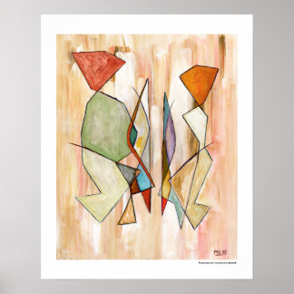 Abstract Koppel Neutraal Beige Muurkunst Oranje Poster