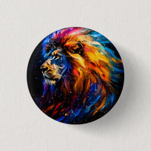 Abstract Kosmisch Wilde Leeuw Portret Ronde Button 3,2 Cm