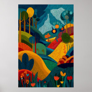 Abstract Kunst Landschapsprint Levendig Modern Blo Poster