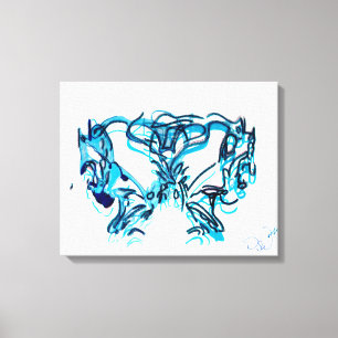 Abstract Kunstblauw en Blauwgroen Canvas Afdruk