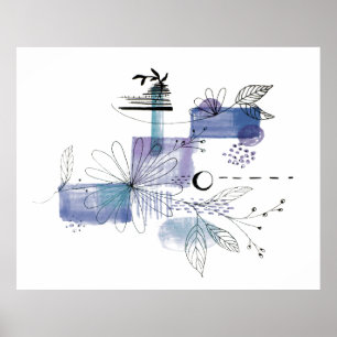Abstract kunstblauw en grijs Poster