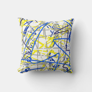 Abstract kunstblauw grijs geel Sierkussen