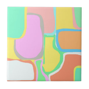 Abstract kunstgrijs wit - geel - turkooispasta tegeltje