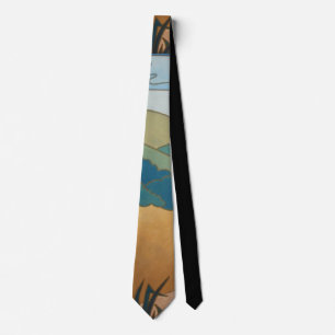 abstract kunstlandschap blauw en goud stropdas