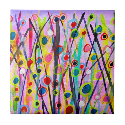 abstract kunstlandschap kleurrijke waterverf tegeltje (Voorkant)