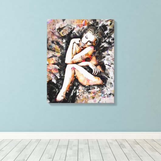Abstract kunstschilderCanvas van prachtige dame Canvas Afdruk (Insitu (Houten vloer))