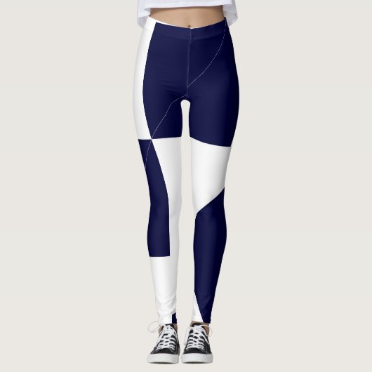 Abstract kunstvette donkerblauw wit leggings (Voorkant)
