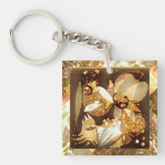 Abstract Kunstwerk Gouden Spronk Sleutelhanger (Voorkant)