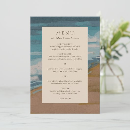 Abstract Kust Chic Moderne Trouwdag Menu (Staand voorkant)
