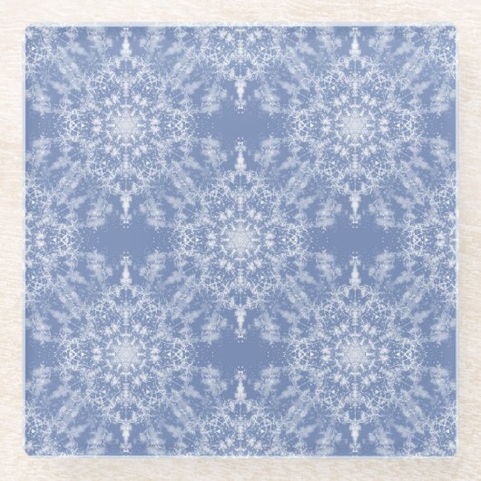 Abstract Lacy Fractal Snowflake Pattern op Blue Glazen Onderzetter (Voorkant)