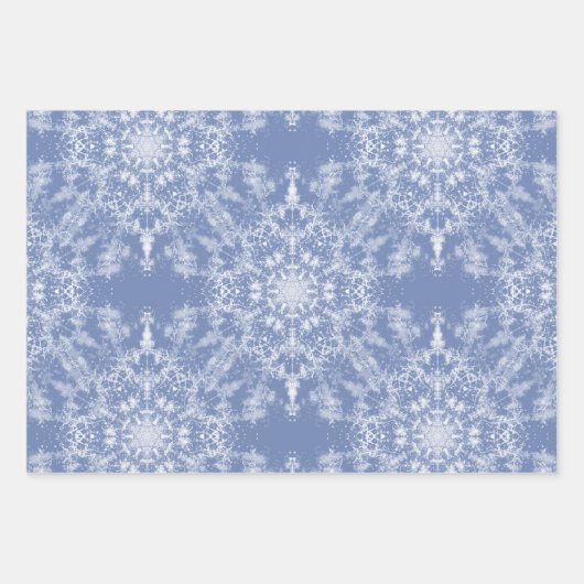 Abstract Lacy Fractal Snowflake Pattern op Blue Inpakpapier Vel (Voorkant)