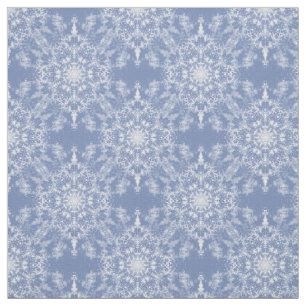 Abstract Lacy Fractal Snowflake Pattern op Blue Stof