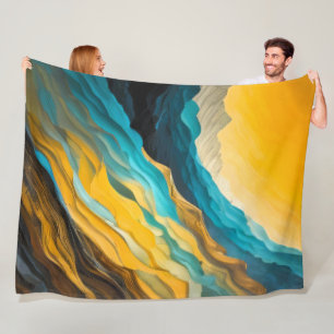 Abstract Landschap Blauw Geel Bruin Fleece Deken