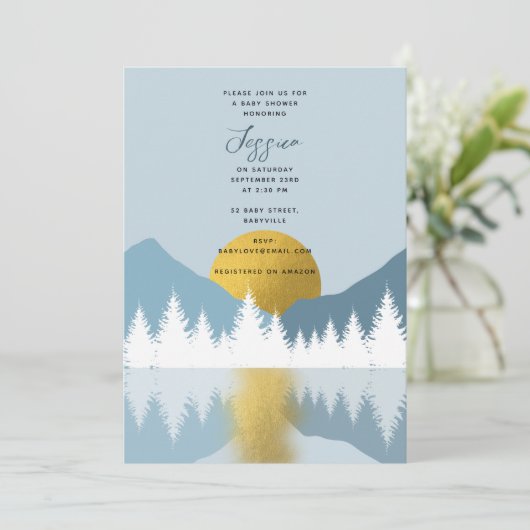 Abstract landschap Golden Winter Baby shower Boy Kaart (Staand voorkant)
