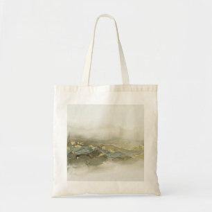 Abstract landschap impasto saliegroen goud folie tote bag