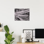 Abstract landschap Lineart Bergen en rivieren Poster (Thuiskantoor)