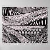 Abstract landschap Lineart Bergen en rivieren Poster (Voorkant)