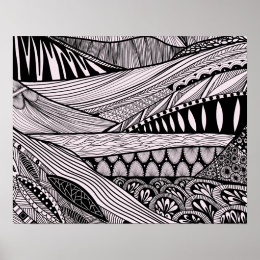 Abstract landschap Lineart Bergen en rivieren Poster (Voorkant)