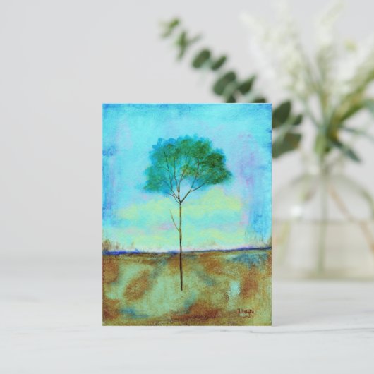 Abstract landschap Lone Skinny Tree Painting Briefkaart (Staand voorkant)