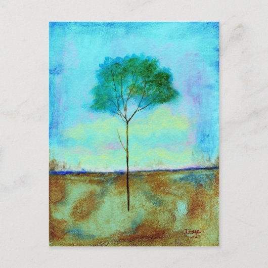 Abstract landschap Lone Skinny Tree Painting Briefkaart (Voorkant)