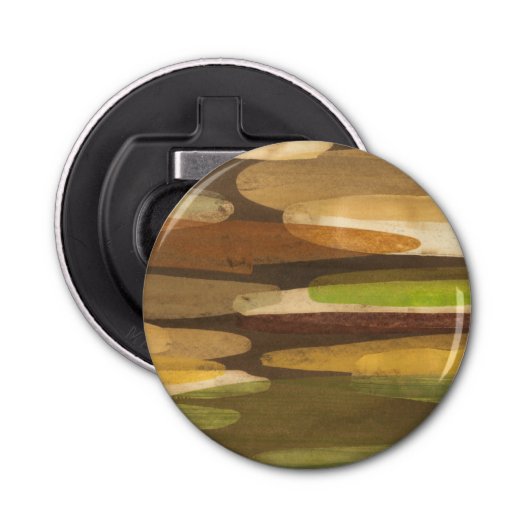 Abstract landschap met aardtoon button flesopener (Voorkant)