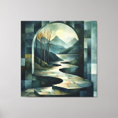 Abstract landschap met Archway en Serene River Canvas Afdruk (Voorkant)