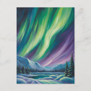 Abstract landschap met noorderlicht briefkaart