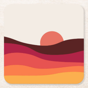 Abstract landschap met zee bij zonsondergang vierkante kartonnen onderzetter