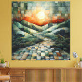 Abstract landschap met zonovergoten pad en geometr canvas afdruk (Insitu (Woonkamer))