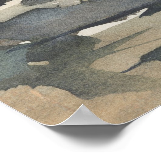 Abstract landschap Neutrale donkere Waterverf Poster (Hoek)