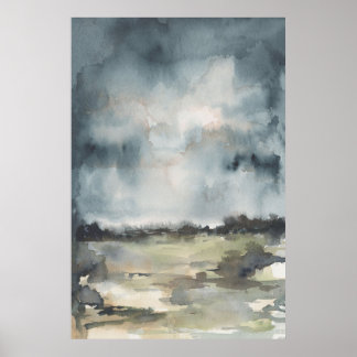 Abstract landschap Neutrale donkere Waterverf Poster