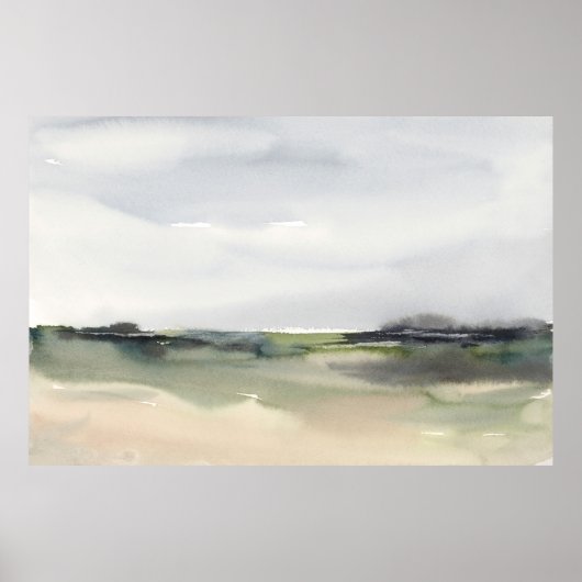 Abstract landschap Neutrale Waterverf Horizontaal Poster (Voorkant)