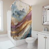Abstract Landschap Paarse Bruin Blauw Goud Douchegordijn (In situ)