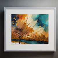 Abstract Landschap Schilderij Goud Roest Blauw