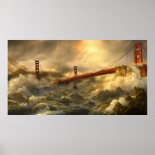 Abstract landschap storm Golden Gate Bridge Poster