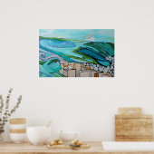 Abstract landschap van het dorp van de zeebodem poster (Keuken)