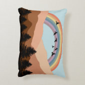 Abstract landschapsbos Bomen regenboog & vogels Accent Kussen (Achterkant (Verticaal))