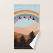 Abstract landschapsbos Bomen regenboog & vogels Bad Handdoek (Handdoek)