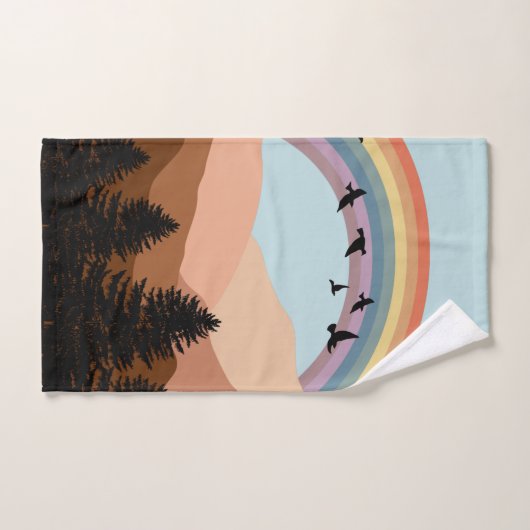 Abstract landschapsbos Bomen regenboog & vogels Bad Handdoek (Handdoek)