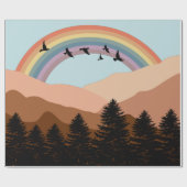 Abstract landschapsbos Bomen regenboog & vogels Cadeaupapier (Vlak)