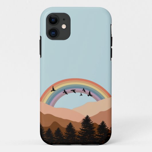 Abstract landschapsbos Bomen regenboog & vogels Case-Mate iPhone Case (Achterkant)