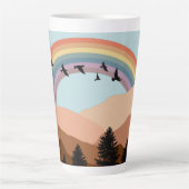 Abstract landschapsbos Bomen regenboog & vogels Latte Mok (Voorkant)