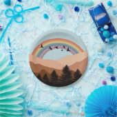 Abstract landschapsbos Bomen regenboog & vogels Papieren Bordje (Feest)