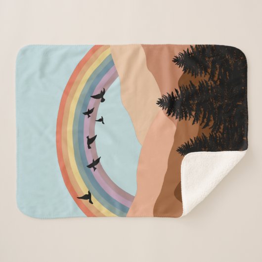 Abstract landschapsbos Bomen regenboog & vogels Sherpa Deken (Voorkant (horizontaal))