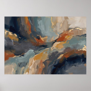 Abstract landschapsposter met blauwe roest poster