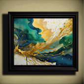 Abstract Landschapsschilderij Goud Blauw Groen Poster