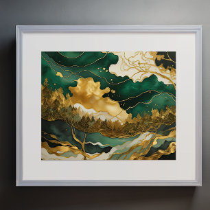 Abstract Landschapsschilderij Goudgroen Poster