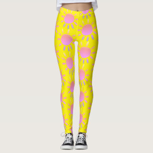Abstract Leuk Kleurrijk Roze Zonnepatroon op Geel Leggings