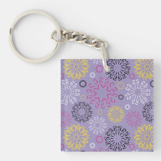 Abstract Levendig Bloemmotief  Sleutelhanger (Voorkant)